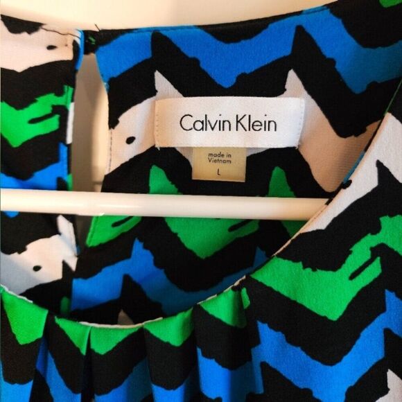 Calvin Klein Sleeveless Pleat Neck Sleeveless Top Large Multi Green Blue Black - Picture 5 of 7